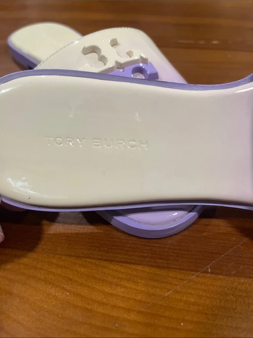Tory Burch Lavender Ombre Patent Logo Slide Sandals